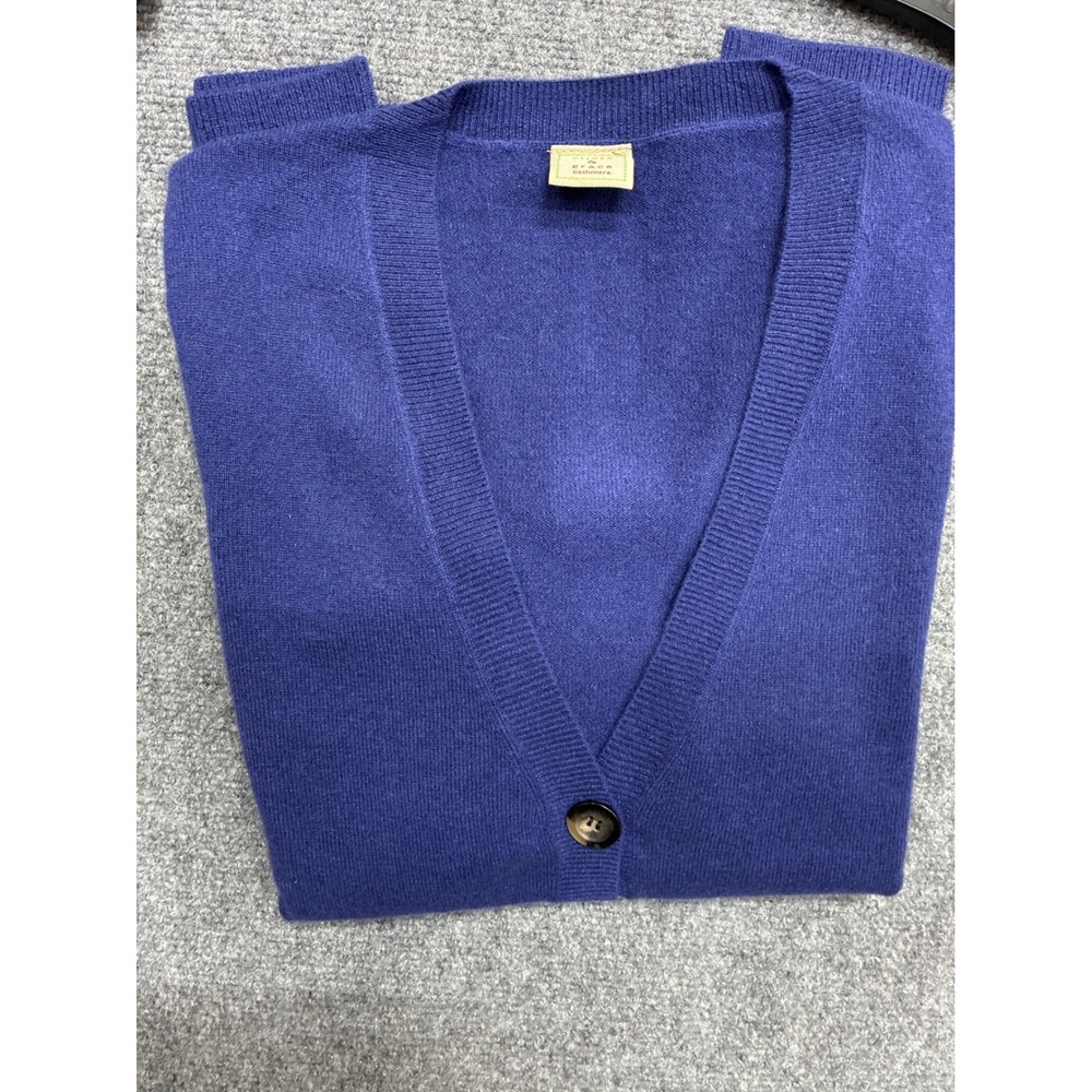 Cashmere Cardigan Sweater Top Royal Blue V-Neck Button Front Large